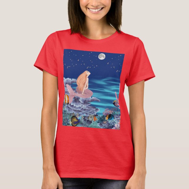 Camiseta sirena mirando la luna (Frente)