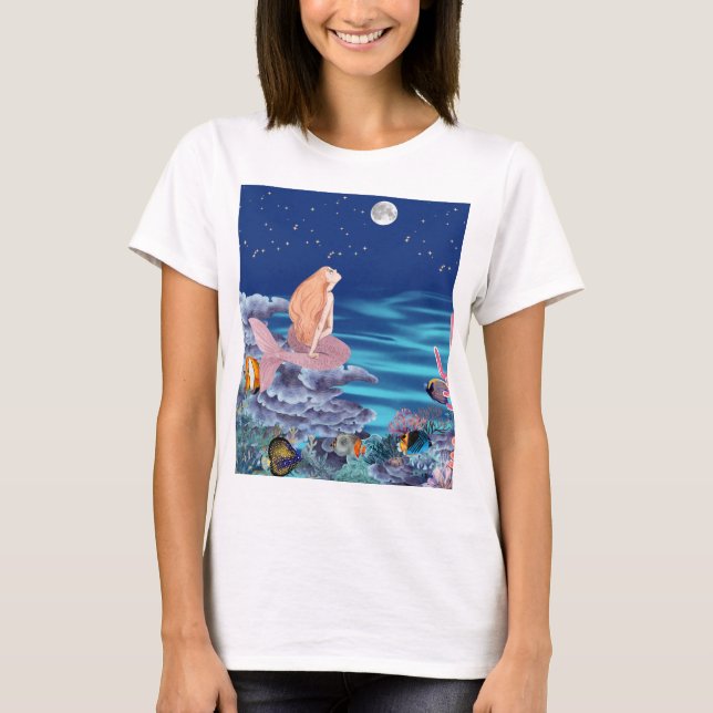 Camiseta sirena mirando la luna (Frente)