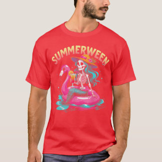 Camiseta Sirene do Verão das Aranhas Esqueleto Praia Flamin