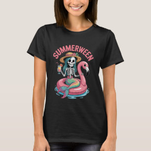 Camiseta Sirene Esqueleto de Flamingo na Praia de Summerwee