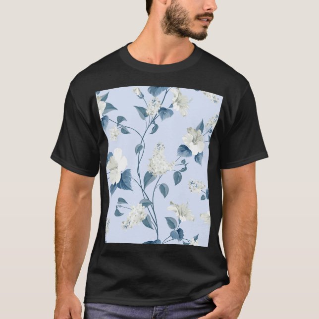 Camiseta Siringa, flores de hibisco, padrão de tecido. (Frente)