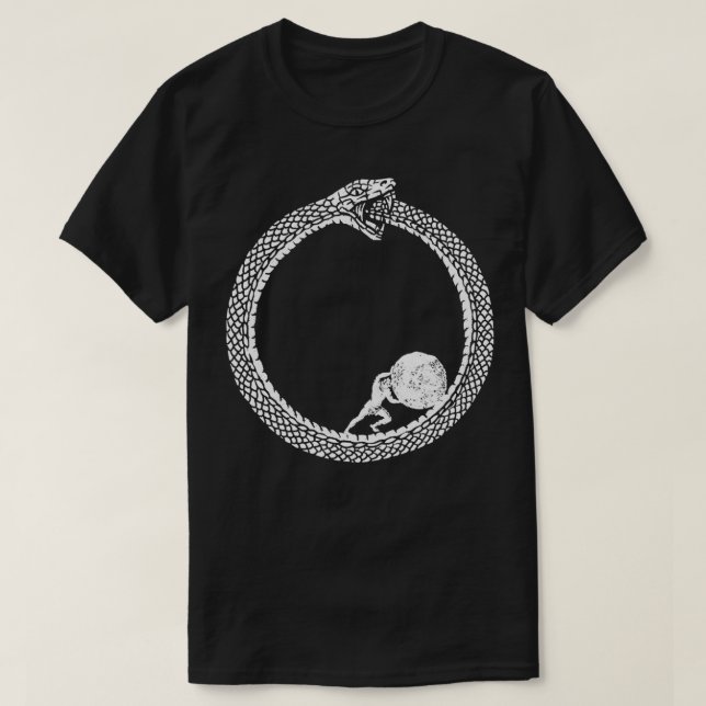 Camiseta Sísifo numa Filosofia Unisex cobra de Ouroboros F (Frente do Design)