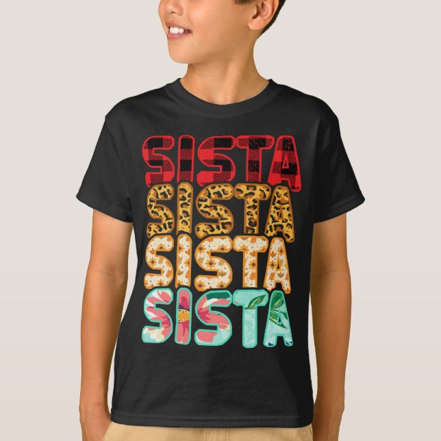 Camiseta Sista Irmã Leopard Xadrez Vermelha Mães da Família (Frente)