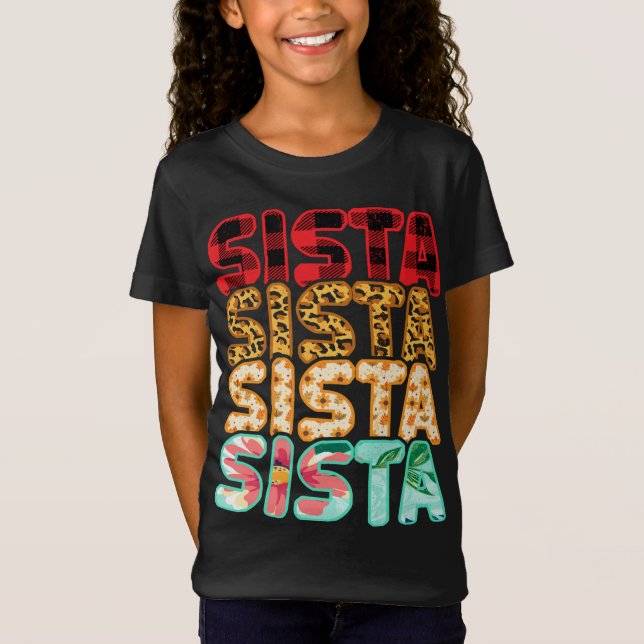 Camiseta Sista Irmã Leopard Xadrez Vermelha Mães da Família (Frente)