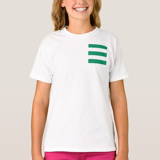 Camiseta Sistema de banda larga verde e branco sobre uma (Frente)