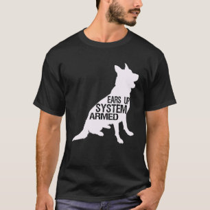Camiseta sistema de orelhas levantadas pastor alemão armado
