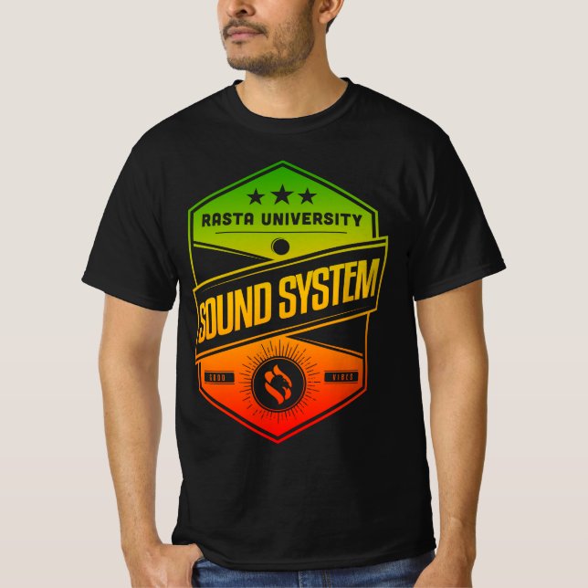 Camiseta Sistema de som da Universidade Rasta Good Vibes Re (Frente)
