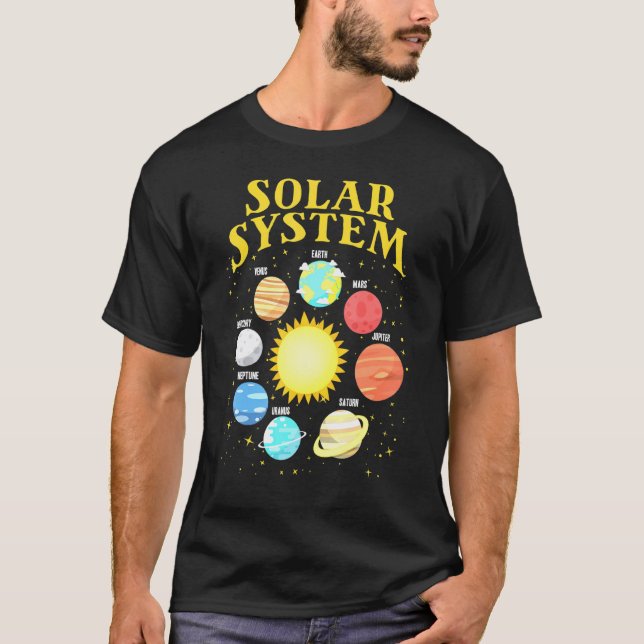 Camiseta Sistema Solar Com Planetas Espaciais Científicos 1 (Frente)