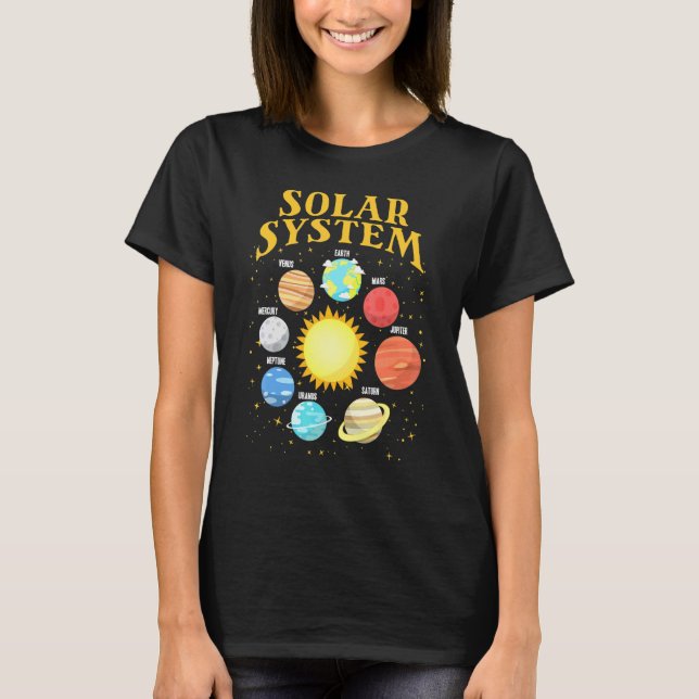 Camiseta Sistema Solar Com Planetas Espaciais Científicos 1 (Frente)