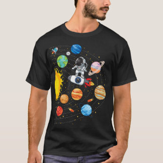Camiseta Sistema Solar Planetas Astronauta Espacial da Ciên