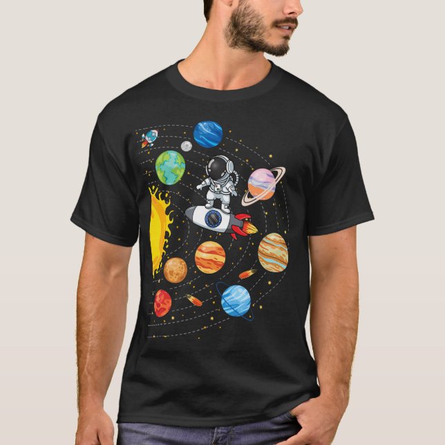 Camiseta Sistema Solar Planetas Astronauta Espacial da Ciên (Frente)