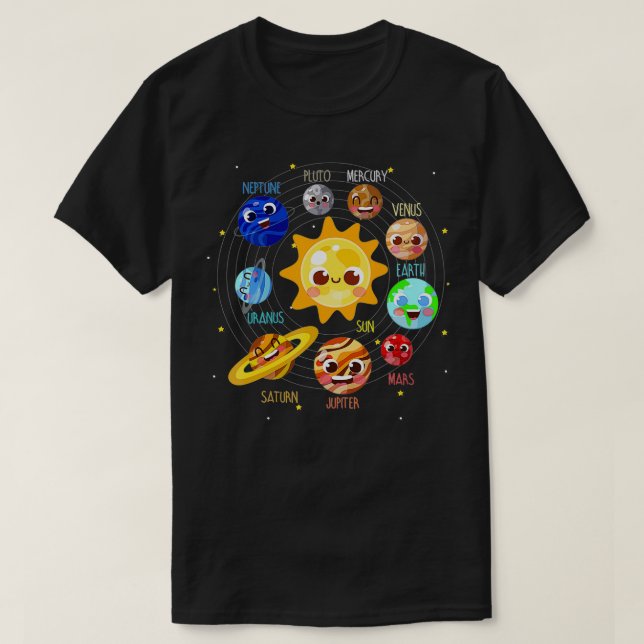 Camiseta Sistema Solar Plutão Espacial do Planeta para Cria (Frente do Design)