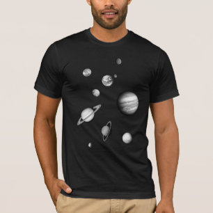 Camiseta Sistema solar preto e branco no espaço