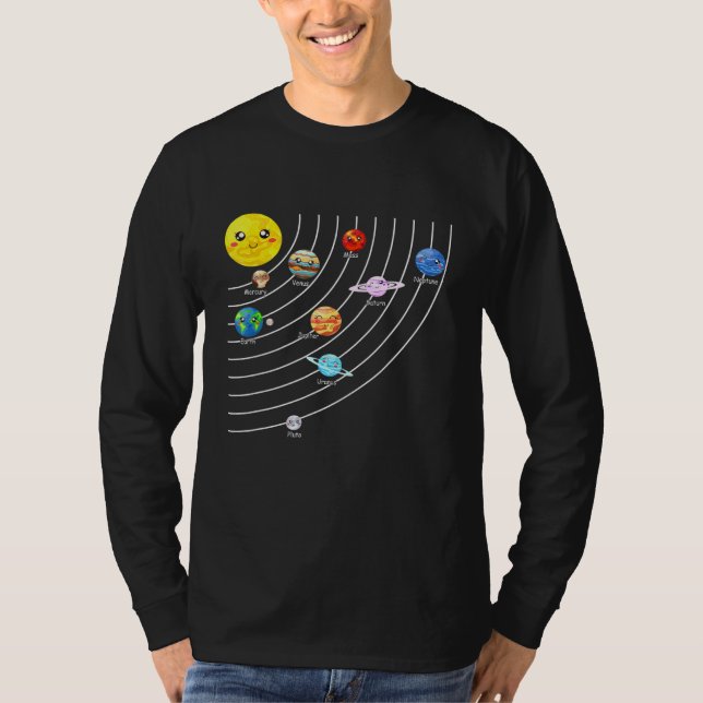 Camiseta Sistemas Solares Coloridos Planetas Espaciais Real (Frente)