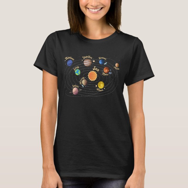 Camiseta Sistemas Solares Crianças Planetas Espaço Exterior (Frente)