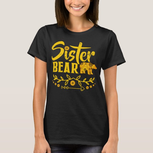 Camiseta Sister Bear Sunflower Cute Floral Family  (Frente)