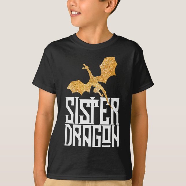 Camiseta Sister Dragon Christmas Matching Family Tribe Girl (Frente)