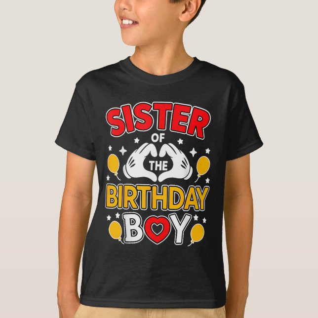 Camiseta Sister Of The Birthday Boy Family Matching Dad Mom (Frente)