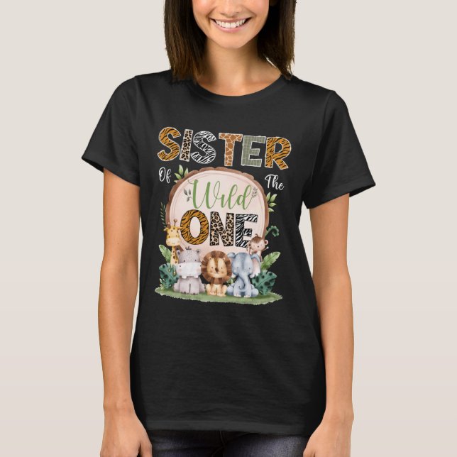 Camiseta Sister Of The Wild One 1St Birthday Safari Jungle  (Frente)