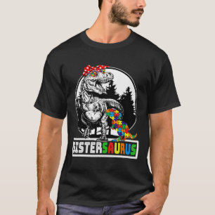 Camiseta Sistersaurus T Rex Dinossaur Irmã Saurus Autism A