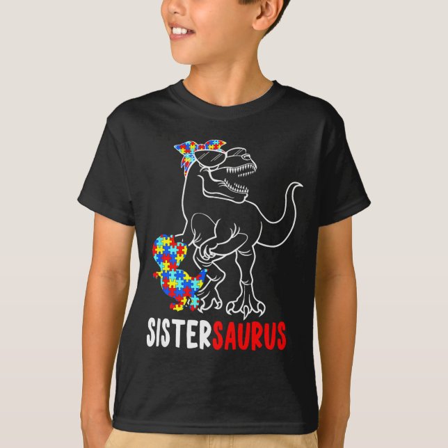 Camiseta Sistersaurus T Rex Dinossauro Conscientização do A (Frente)