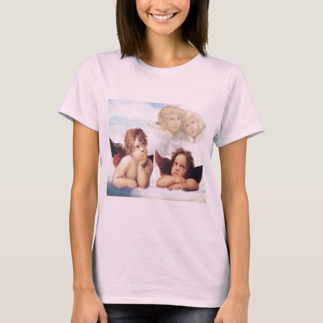 Camiseta Sistine Madonna 2 anjos por Raphael (Frente)