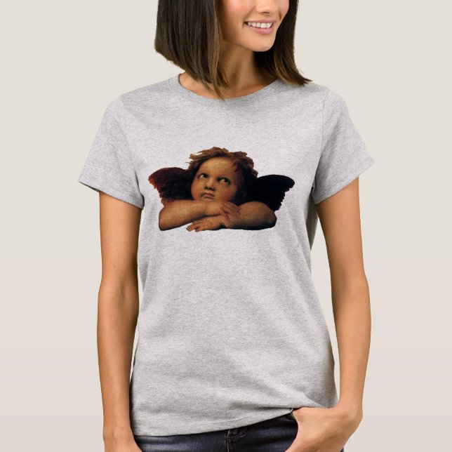 Camiseta Sistine Madonna, detalhes de Angels por Raphael Sa (Frente)