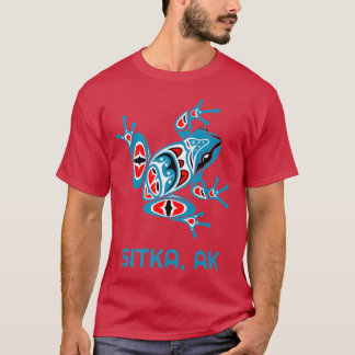 Camiseta Sitka Alasca Sapo Azul Vermelho Arte Indígena PNW