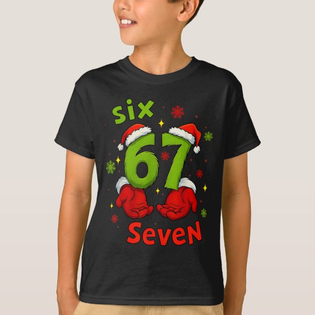 Camiseta Six 6 7 Seven Christmas Humor Green Hand Festive G (Frente)