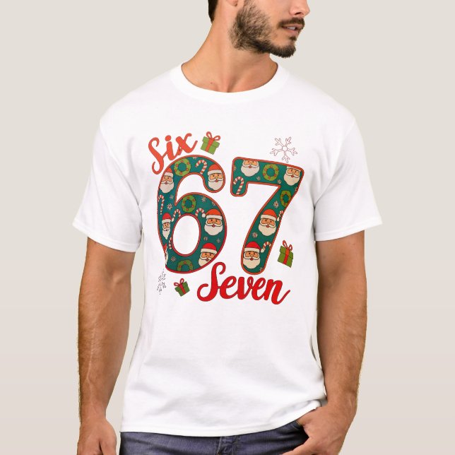 Camiseta Six Seven 67 6 7 Meme Christmas Xmas Santa Hat (Frente)