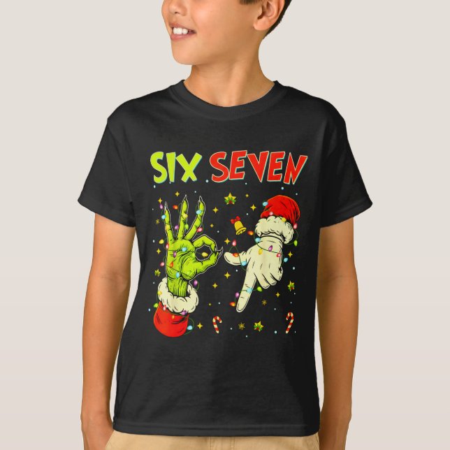 Camiseta Six Seven 67 Funny Hand-sign Christmas Meme  (Frente)