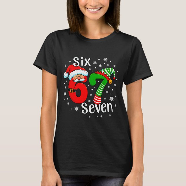 Camiseta Six Seven 67 Meme 6 7 Elf Santa Christmas  (Frente)