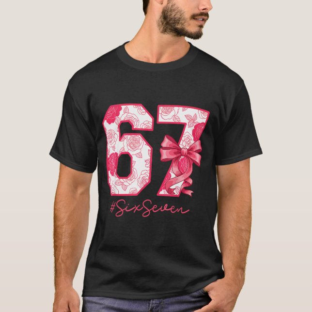 Camiseta Six Seven 67 Meme Coquette Girl Bow Funny Gen Alph (Frente)