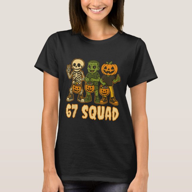 Camiseta Six Seven 67 Squad Skeleton Pumpkin Halloween Boys (Frente)