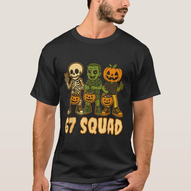 Camiseta Six Seven 67 Squad Skeleton Pumpkin Halloween Boys (Frente)