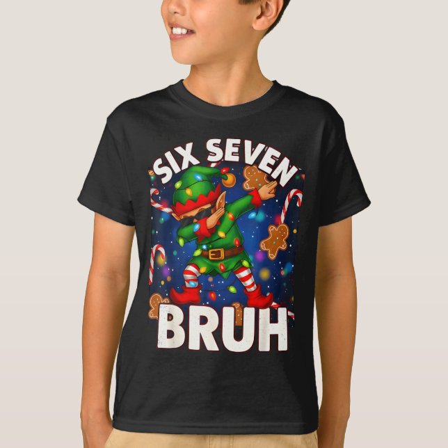 Camiseta Six Seven 6 7 Funny Bruh Christmas Dabbing Elf Mat (Frente)