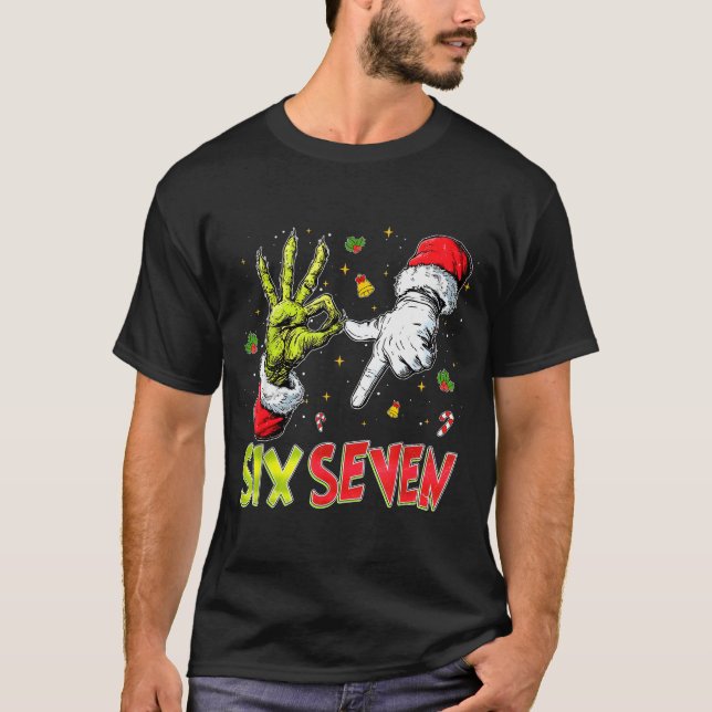 Camiseta Six Seven 6 7 Gen Z Alpha Meme Slang Merry Christm (Frente)