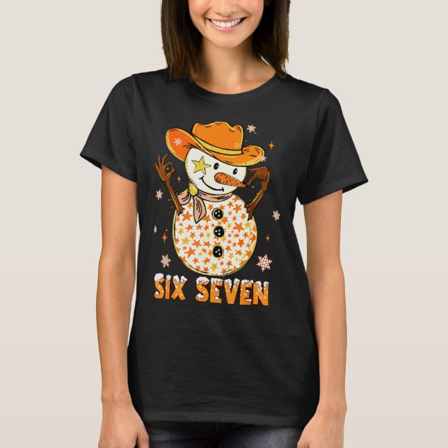 Camiseta Six Seven 6 7 Gen Z Alpha Snowman Meme Slang Merry (Frente)