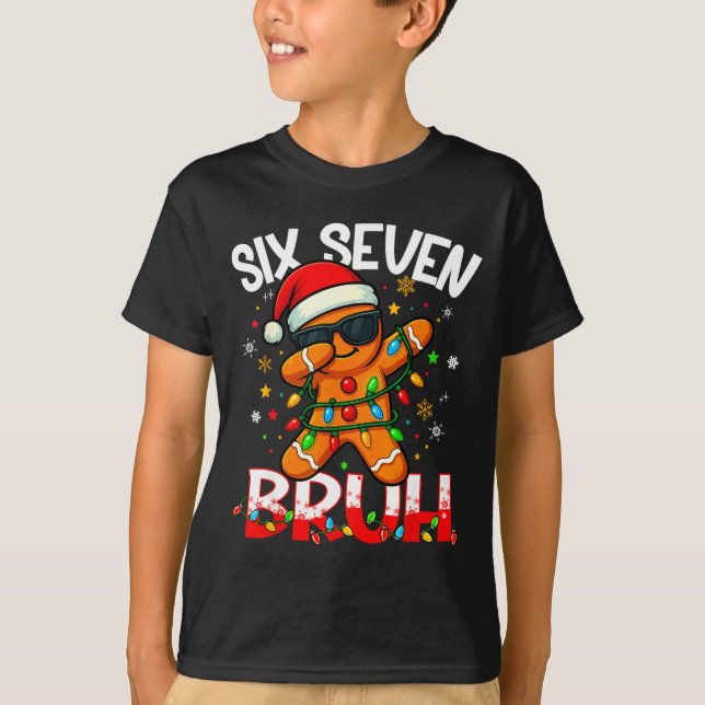 Camiseta Six Seven 6 7 Meme Dabbing Gingerbread Man Christm (Frente)