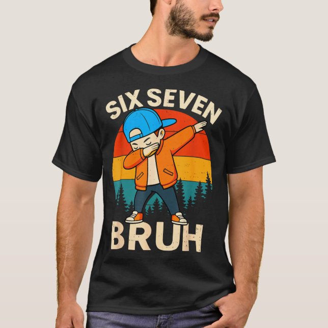 Camiseta Six Seven Bruh 6 7 Number 67 Meme Dab Dabbing Boys (Frente)
