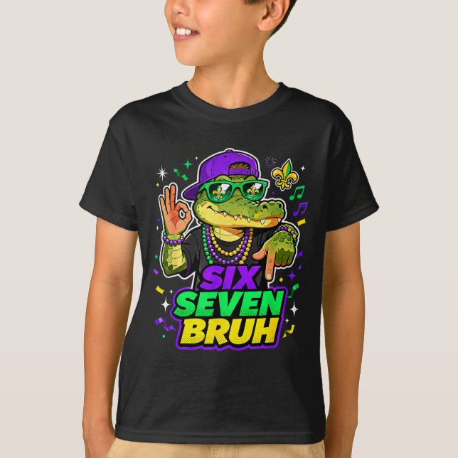 Camiseta Six Seven Bruh Alligator Mardi Gras 67 Meme Quote  (Frente)