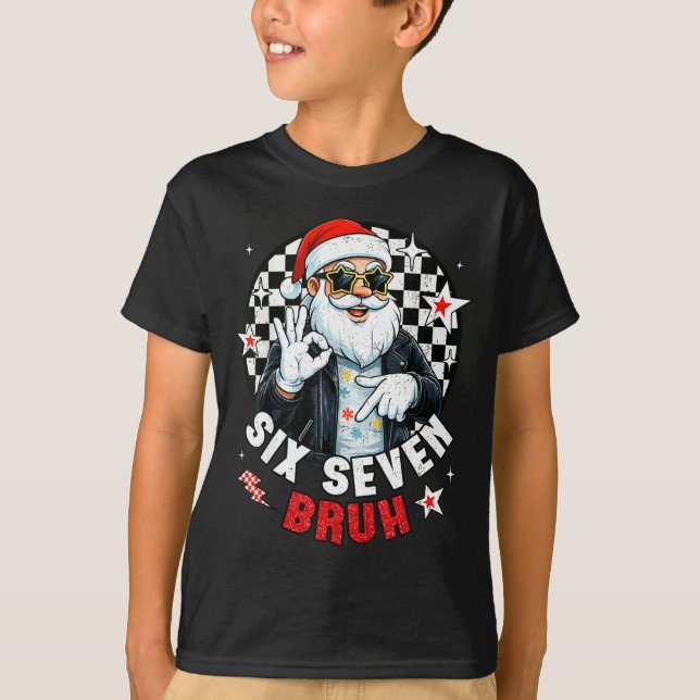 Camiseta Six Seven Bruh Funny Checkered Cool Santa Claus Ro (Frente)