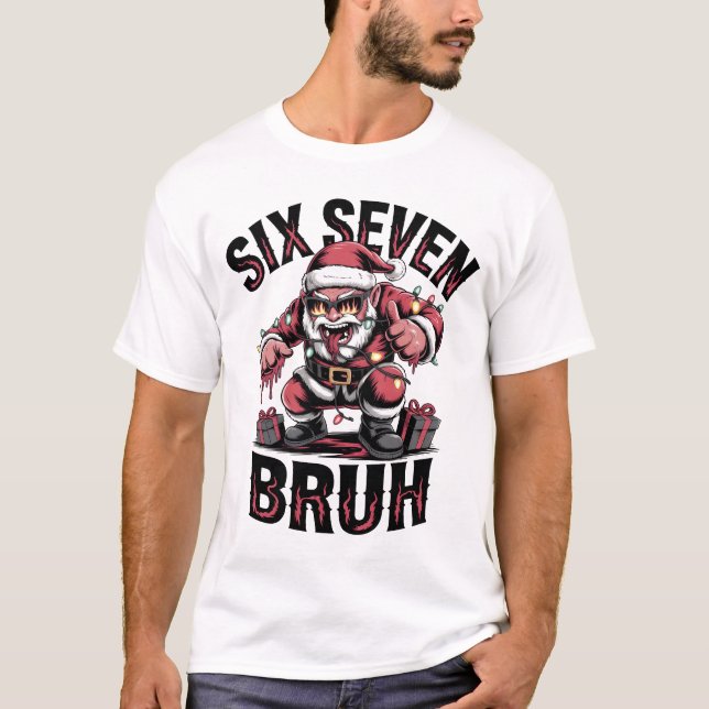 Camiseta Six Seven Bruh Funny Heavy Metal Santa Shirt | Edg (Frente)
