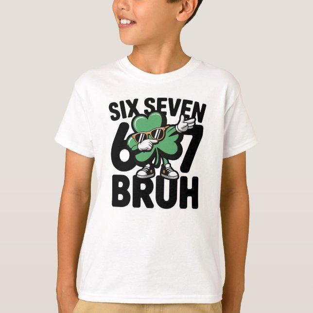 Camiseta Six Seven Bruh Funny Shamrock Dabbing St Patricks (Frente)