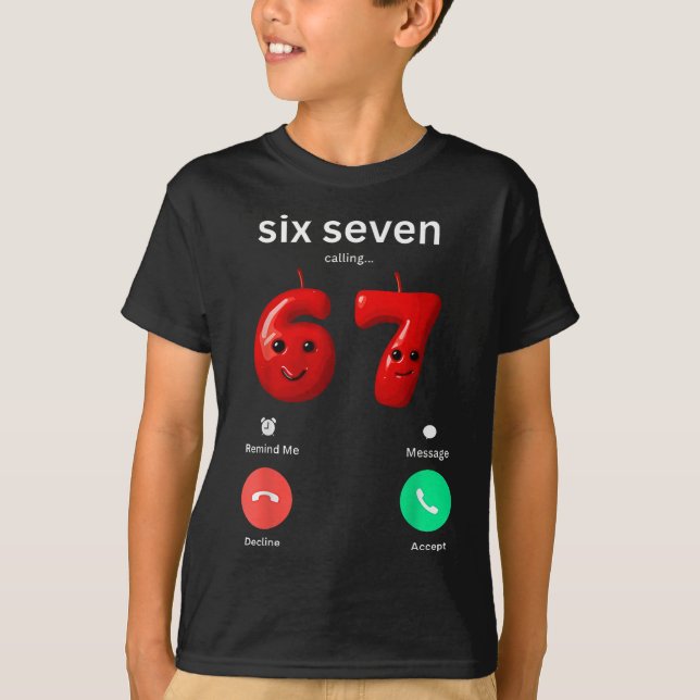 Camiseta Six Seven Calling Meme Minimalist Trendy Phone Scr (Frente)