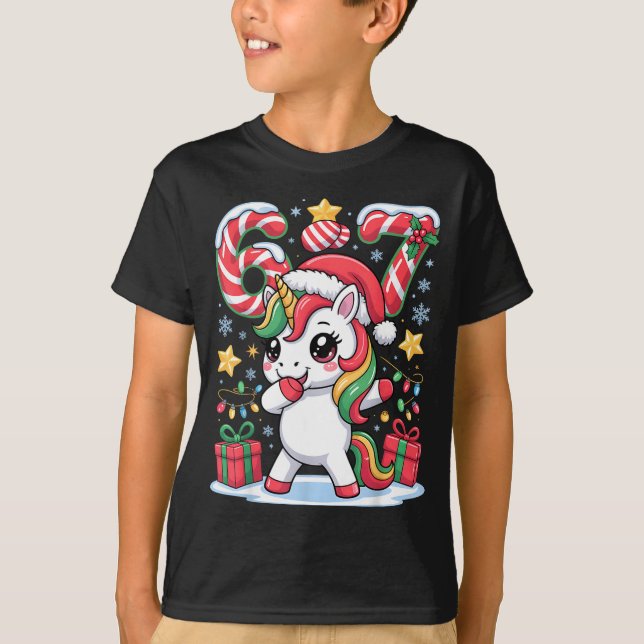 Camiseta Six Seven Christmas Unicorn Meme Funny Cute Holida (Frente)
