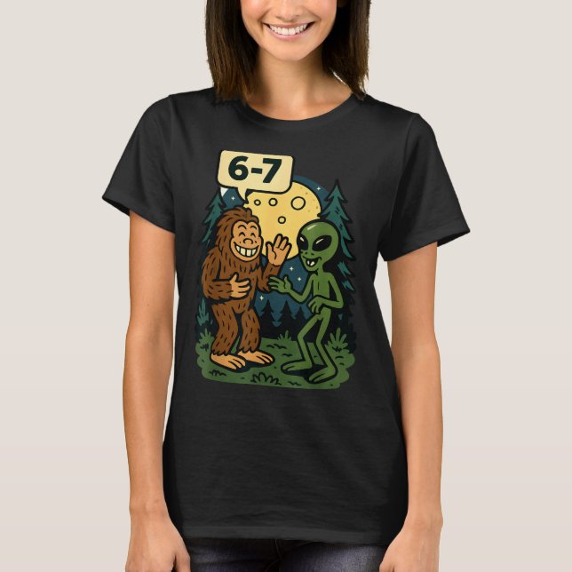 Camiseta Six Seven Funny Bigfoot And Alien 67 Viral Meme Sa (Frente)