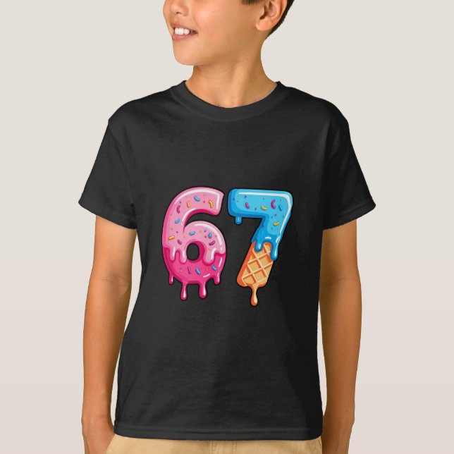 Camiseta Six Seven Ice Cream Drip Cool Meme 67 Funny Number (Frente)