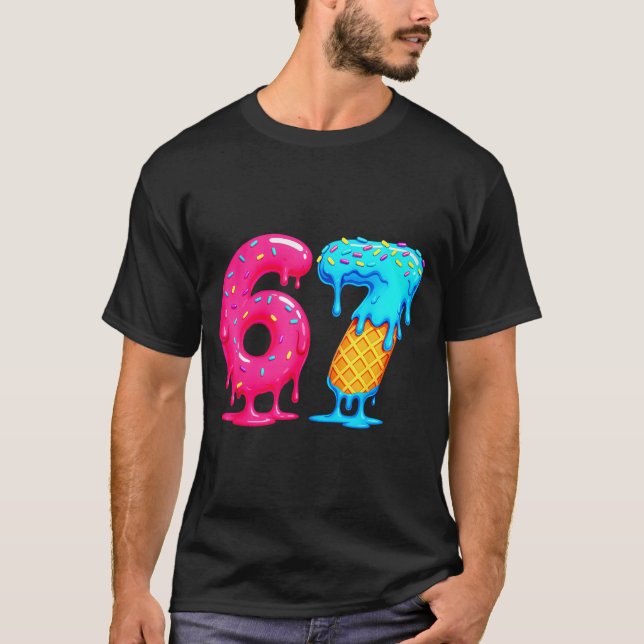 Camiseta Six Seven Ice Cream Drip Cool Meme 67 Funny Number (Frente)