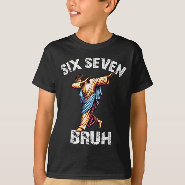 Camiseta Six Seven Jesus Dabbing Christmas 6 7 Meme 67 Kids (Frente)